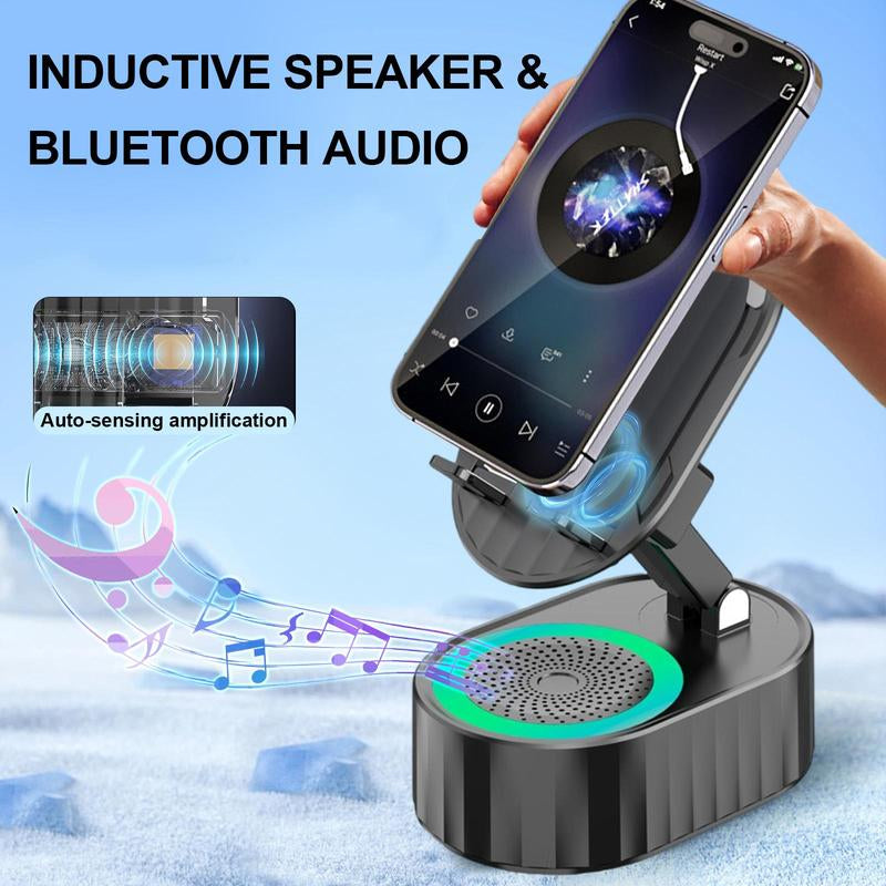 AKLLCCR 5-In-1 Wireless Bluetooth&Induction Audio Speaker and Cellphone Stand Emergency Charging (3000Mah) 5.3 HD Surround Subwoofer Sound Fits Smart Phones,Tablets,Power Banks