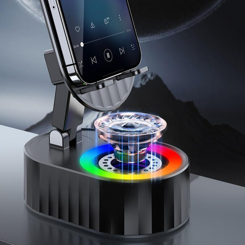 AKLLCCR 5-In-1 Wireless Bluetooth&Induction Audio Speaker and Cellphone Stand Emergency Charging (3000Mah) 5.3 HD Surround Subwoofer Sound Fits Smart Phones,Tablets,Power Banks