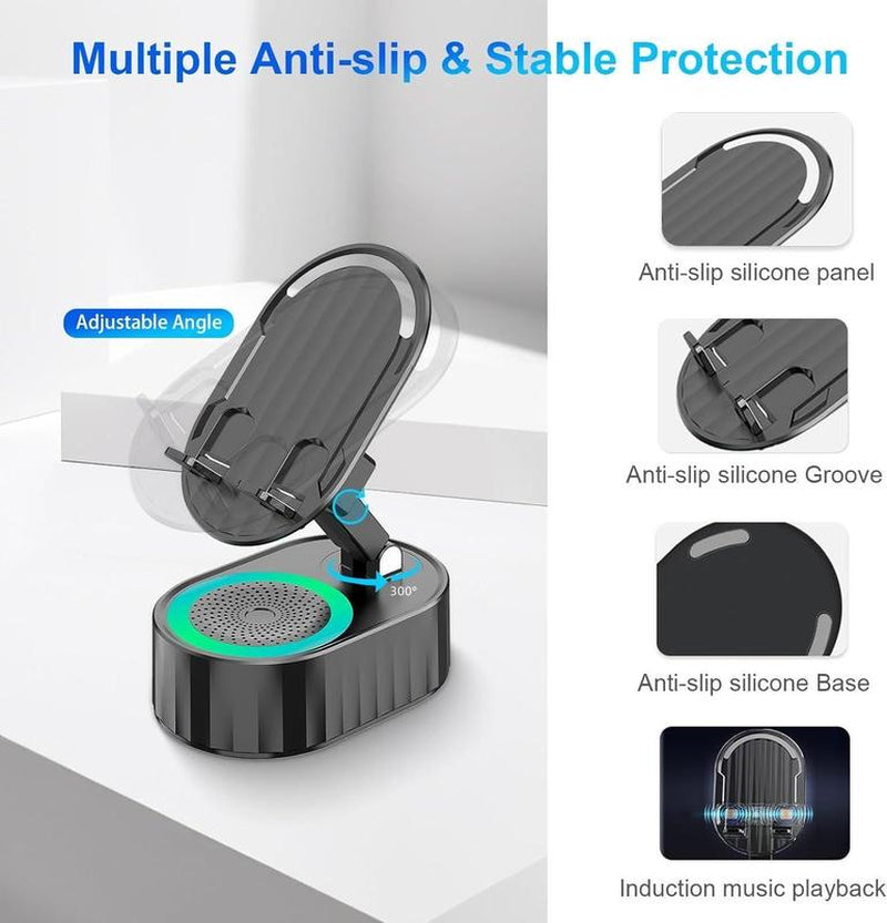 AKLLCCR 5-In-1 Wireless Bluetooth&Induction Audio Speaker and Cellphone Stand Emergency Charging (3000Mah) 5.3 HD Surround Subwoofer Sound Fits Smart Phones,Tablets,Power Banks