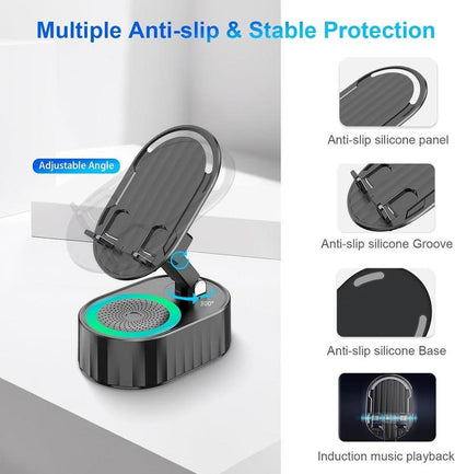 AKLLCCR 5-In-1 Wireless Bluetooth&Induction Audio Speaker and Cellphone Stand Emergency Charging (3000Mah) 5.3 HD Surround Subwoofer Sound Fits Smart Phones,Tablets,Power Banks