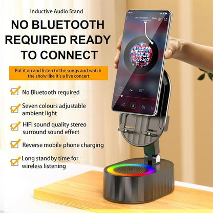 AKLLCCR 5-In-1 Wireless Bluetooth&Induction Audio Speaker and Cellphone Stand Emergency Charging (3000Mah) 5.3 HD Surround Subwoofer Sound Fits Smart Phones,Tablets,Power Banks
