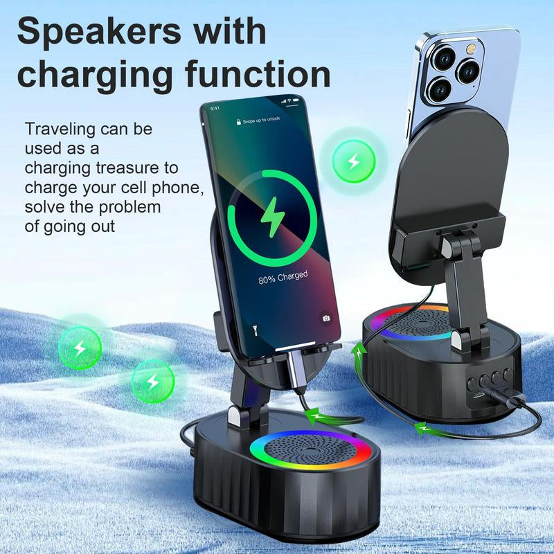 AKLLCCR 5-In-1 Wireless Bluetooth&Induction Audio Speaker and Cellphone Stand Emergency Charging (3000Mah) 5.3 HD Surround Subwoofer Sound Fits Smart Phones,Tablets,Power Banks