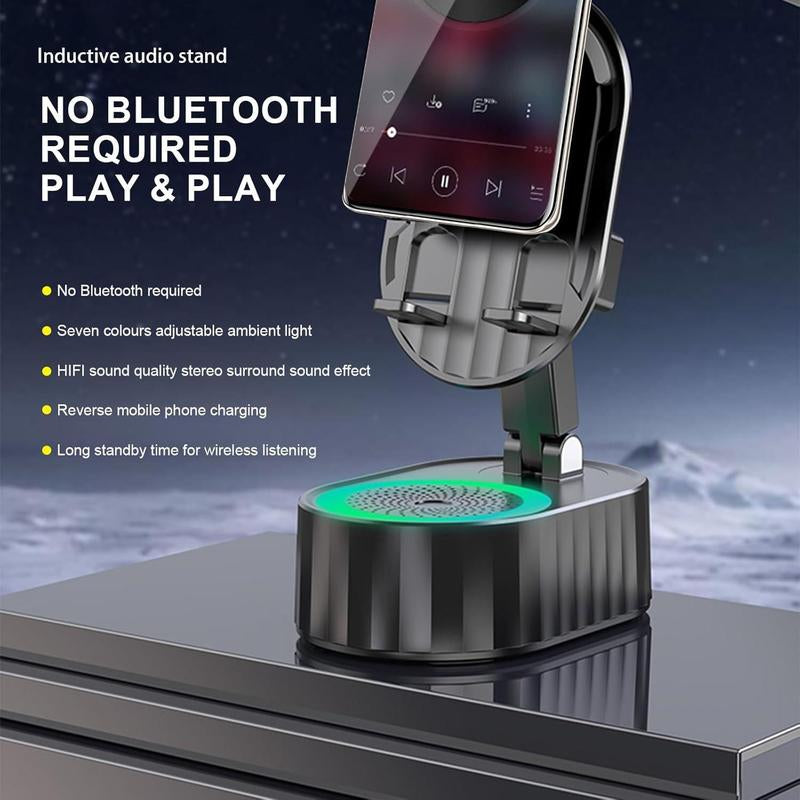 AKLLCCR 5-In-1 Wireless Bluetooth&Induction Audio Speaker and Cellphone Stand Emergency Charging (3000Mah) 5.3 HD Surround Subwoofer Sound Fits Smart Phones,Tablets,Power Banks
