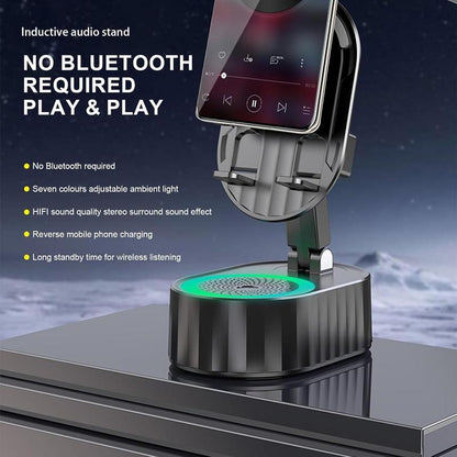AKLLCCR 5-In-1 Wireless Bluetooth&Induction Audio Speaker and Cellphone Stand Emergency Charging (3000Mah) 5.3 HD Surround Subwoofer Sound Fits Smart Phones,Tablets,Power Banks