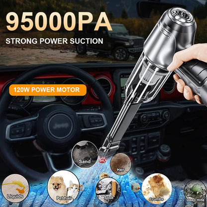 Wireless Car Vacuum Cleaner – 95000Pa Strong Suction, Rechargeable Handheld Mini Cleaner for Car & Home