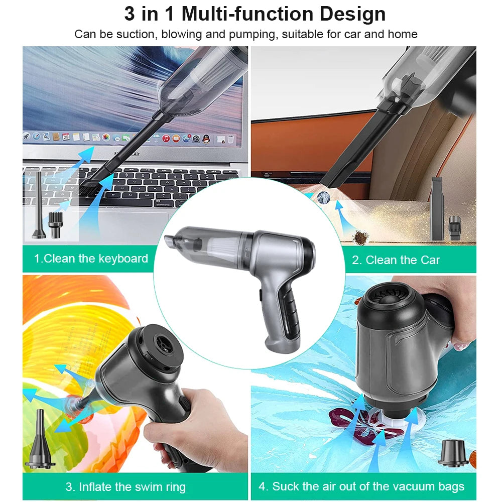 Wireless Car Vacuum Cleaner – 95000Pa Strong Suction, Rechargeable Handheld Mini Cleaner for Car & Home