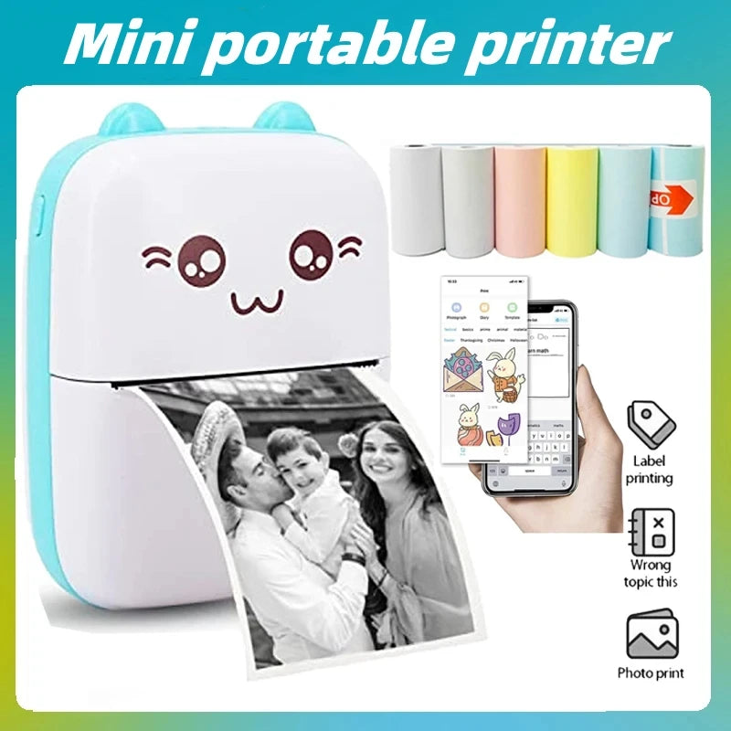 Mini Cat Thermal Printer – Portable 58mm Bluetooth Pocket Printer for Photos & Labels (iOS/Android)
