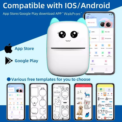 Mini Cat Thermal Printer – Portable 58mm Bluetooth Pocket Printer for Photos & Labels (iOS/Android)